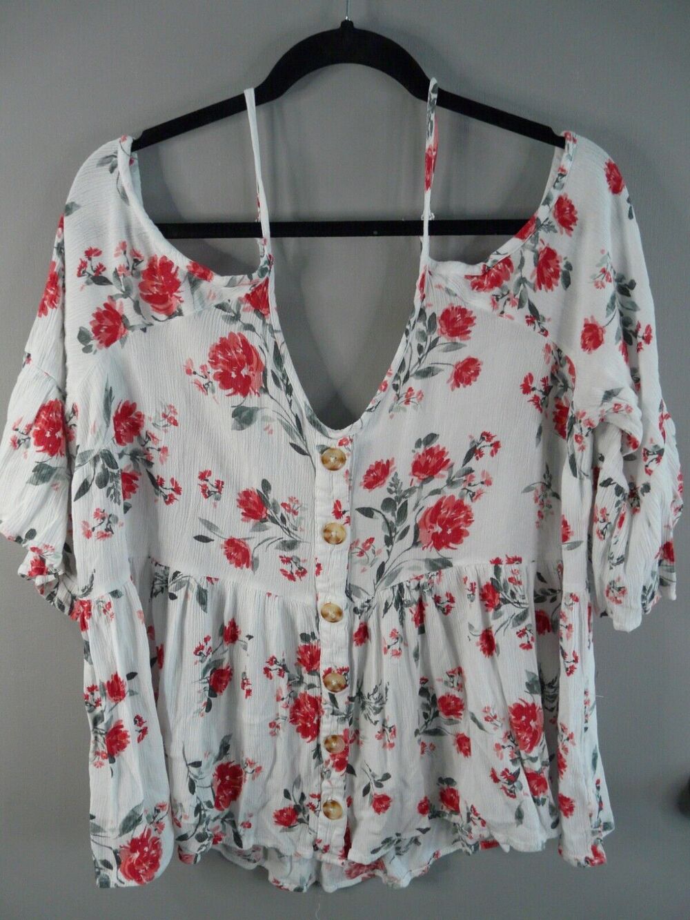 Torrid Womens 1 Short Sleeve Floral Print Bell Sleeve Top Flowy Stretchy